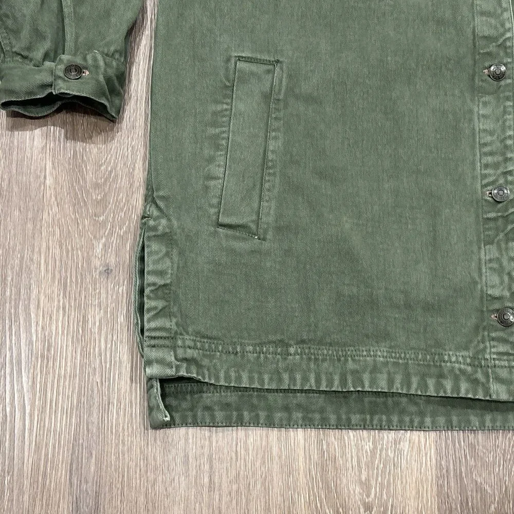 We The Free People Madison City Denim Jacket Large Green Oversized Grunge Boho - Picture 10 of 14